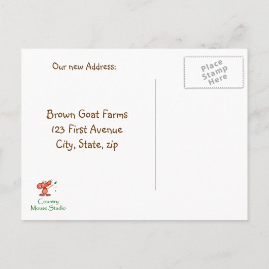 Nubian茶色のヤギ農場が新しい家に対処 案内ポストカード (裏面)