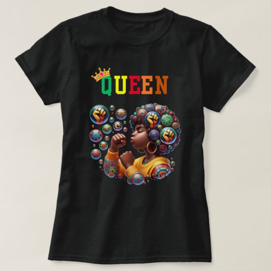 Nubian Queen：パワー女性のTシャツ Tシャツ (デザイン正面)