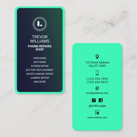 Nuclear green turquoise phone shape Business Card 名刺 (正面/裏面)