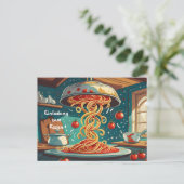 Nudelgerichte mit Tomatensoße Essen Einladung ポストカード (スタンド正面)