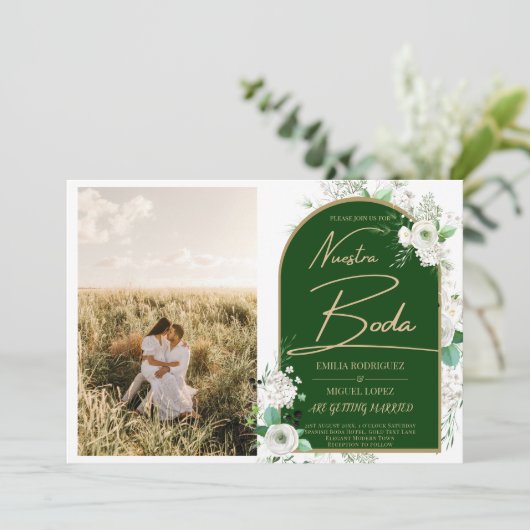 NUESTRA BODAホワイトローゼフォトスペインの招待状 招待状 (スタンド正面)