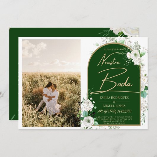 NUESTRA BODAホワイトローゼフォトスペインの招待状 招待状 (正面/裏面)