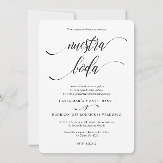 NUESTRA BODA編集可能スペインの結婚式招待状 招待状 (正面)