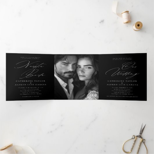 Nuestra Boda英語バイリンスペインのガル結婚ズ 三つ折り招待状 (内部)