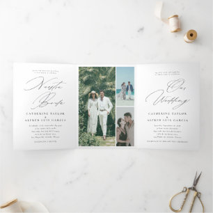 Nuestra Boda英語バイリンスペインのガル結婚ズ 三つ折り招待状