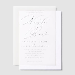 Nuestra Boda言語スペインのブラックスクリプ結婚ト ベラム紙招待状
