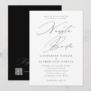 Nuestra Boda黒スペインの文字QRコード結婚s 招待状