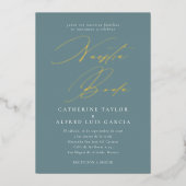 Nuestra Boda スペイン語の青い文字の結婚式 箔招待状 (正面)