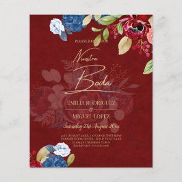NUESTRA BODA ブルゴーニュブルーの花嫁入籍案内状 チラシ