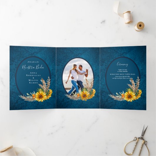 Nuestra Boda 6ページひまわり結婚式 三つ折り招待状 (内部)