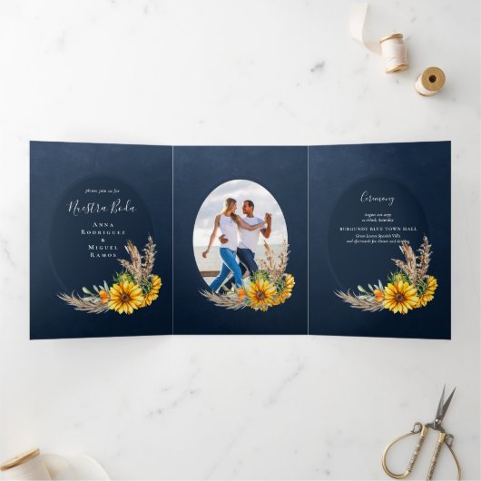 Nuestra Boda 6ページひまわり結婚式 三つ折り招待状 (内部)