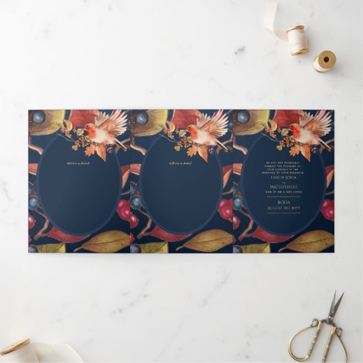 Nuestra Boda 6ページスペインの結婚式の招待 三つ折り招待状 (外部)