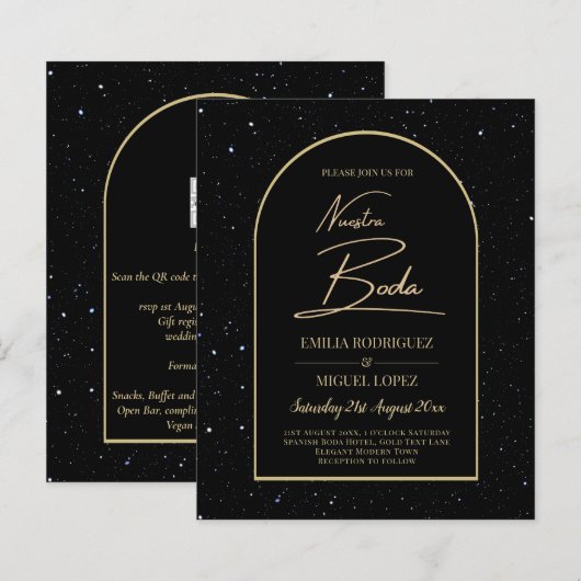 NUESTRA BODA BLACK GOLD 星空の夜の招待状 (正面/裏面)