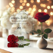 Nuestra Boda Elegant Red Rose Spanish Wedding アクリル招待状