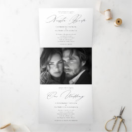Nuestra Boda Englishバイリンガルスペインのズ結婚トリ 三つ折り招待状