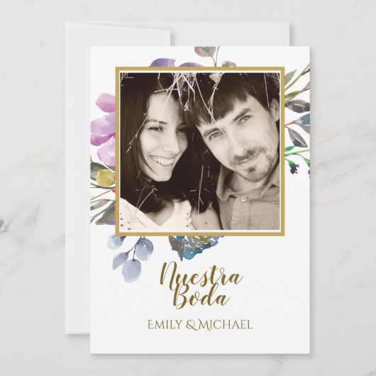 Nuestra Boda Invitacion – 写真結婚の紫 招待状 (正面)