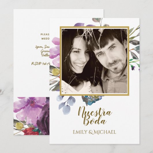 Nuestra Boda Invitacion – 写真結婚の紫 招待状 (正面/裏面)