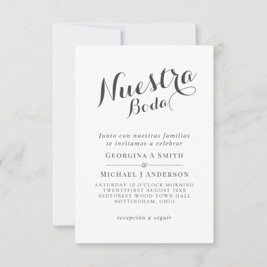 Nuestra Boda Invitacion BlackWhiteスペイン結婚語 招待状 (正面)