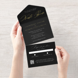 Nuestra Boda Spanish Language Black Script Wedding オールインワン招待状