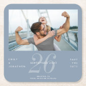 Number モダン Date Dusty Blue Photo日付の保存 スクエアペーパーコースター (正面)