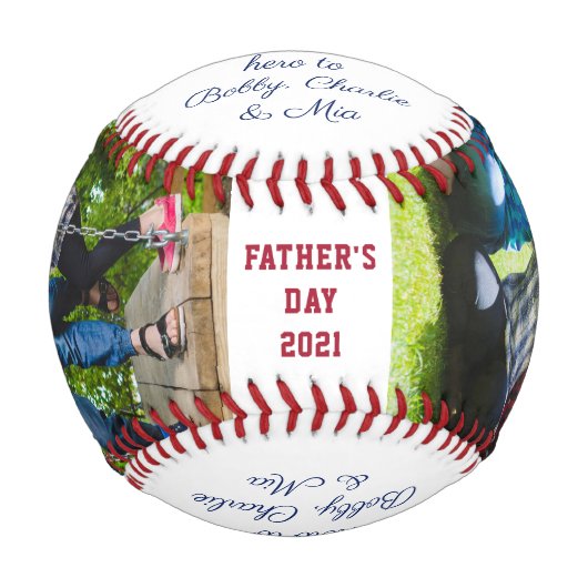 Number 1パパ引用文カスタム2写真パーソナライズされた 野球ボール (正面)