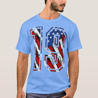 Number 19 Red White and Blue American Flag 19 Jers Tシャツ
