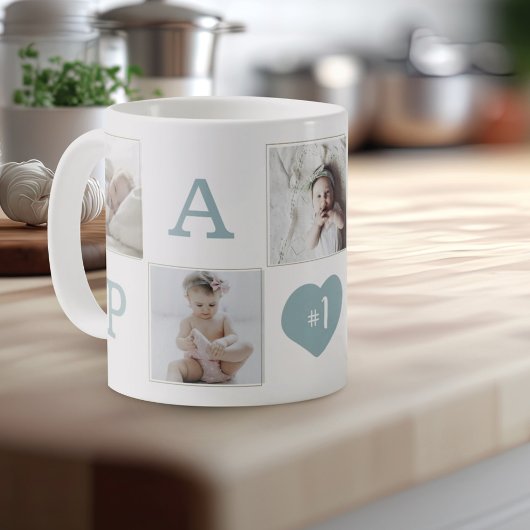Number 1 Papa Grandpaフォトコラージュ金ゴールドフレーム コーヒーマグカップ