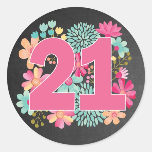 Number 21 21誕生日の記念日パーティー ラウンドシール (正面)