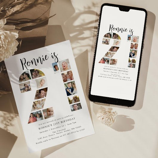 Number 21 Photo Co|lage 21歳の誕生日パーティー 招待状