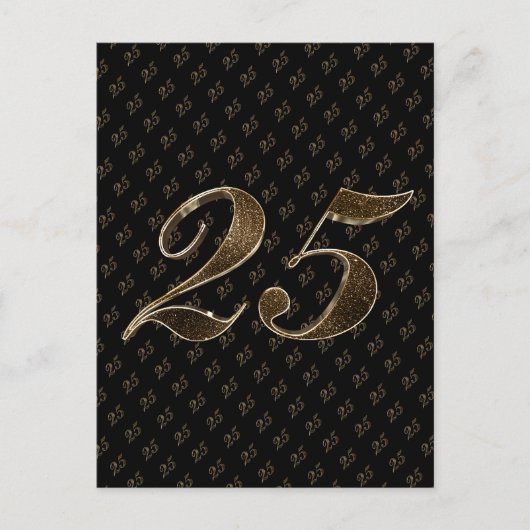 Number 25 Black金ゴールド25誕生日記念日 ポストカード (正面)