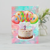 Number 2 Candle on Cake, Happy Birthday Card 箔シーズンカード (立ち正面)