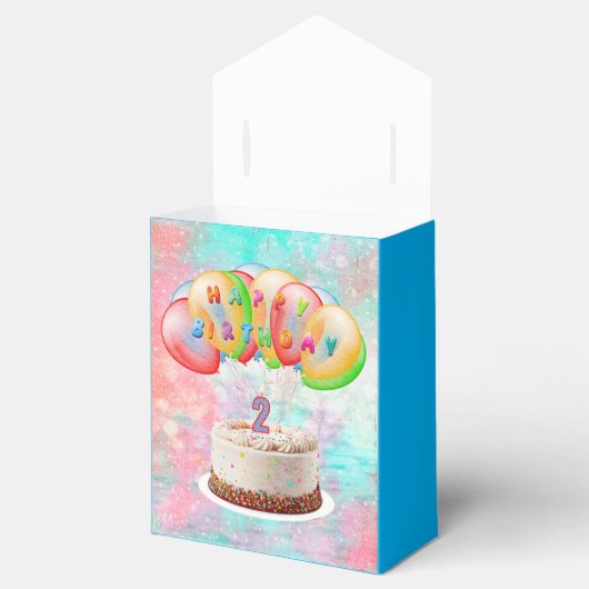 Number 2 Candle on Cake, Happy Birthday Favor Box フェイバーボックス (オープン)
