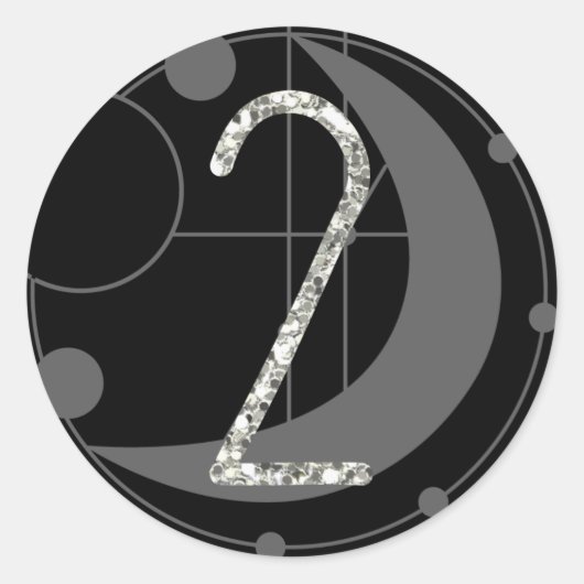 Number 2 Two Rune Monogram Geometric Moon Black ラウンドシール (正面)