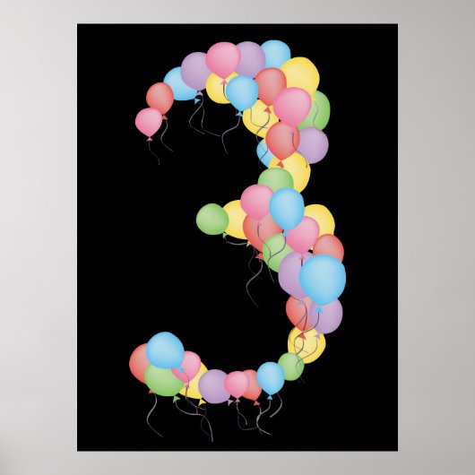 Number 3 balloons Birthday Party Decoration Banner ポスター (正面)