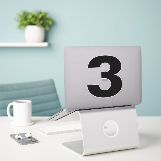 Number 3 Black and Whiteステッカー シール (デスク上のノートパソコン)