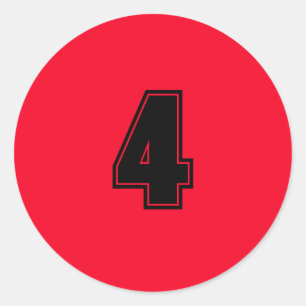 Number 4計画供給シンプル4赤ブラック ラウンドシール