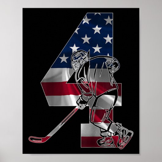 Number 4 Years Ice Hockey 4th Birthday (1)  ポスター (正面)