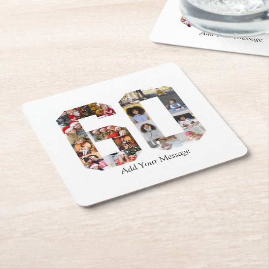 Number 60フォトコラージュ スクエアペーパーコースター (アングル)