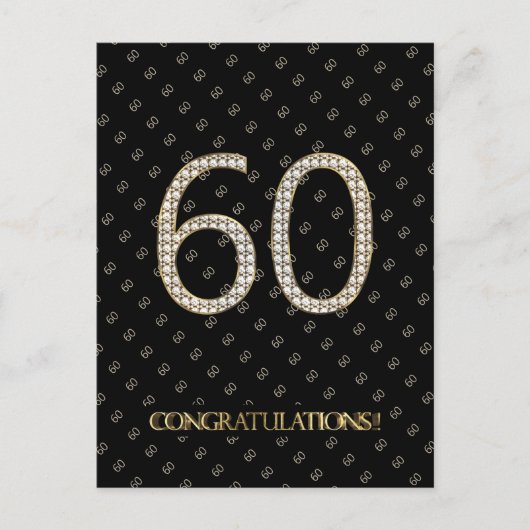 Number 60ブラック金ゴールド60誕生日ダイヤモンド結婚 ポストカード (正面)