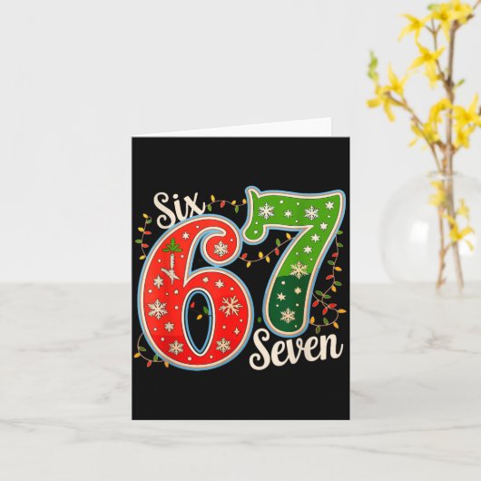 Number 67 Funny Six Seven 6 7 Meme Christmas Light カード (黄色い花)