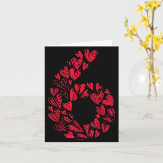 Number 6 - Cute Six Seven Hearts Matching 67 Valen カード (黄色い花)