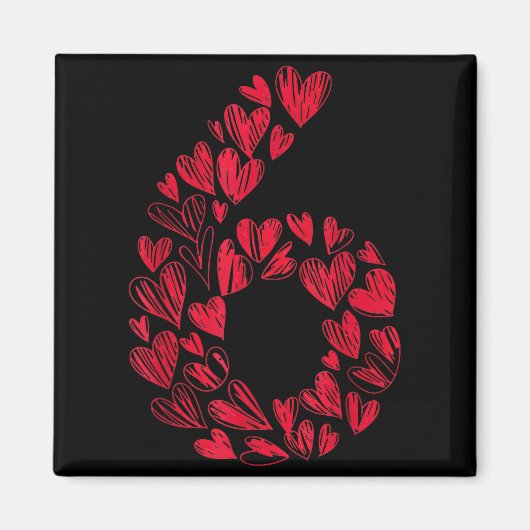 Number 6 - Cute Six Seven Hearts Matching 67 Valen マグネット (正面)