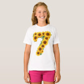 Number 7ひまわりテーマ7歳キッズガール tシャツ (正面フル)