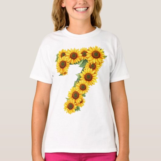 Number 7ひまわりテーマ7歳キッズガール tシャツ (正面)