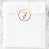 Number 7セブンピンクローズフローラ&エレガント金ゴールド ラウンドシール (バッグ)