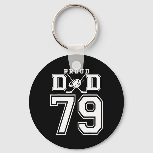 Number 79 Custom Proud Hockey Dad Personalized For キーホルダー (正面)