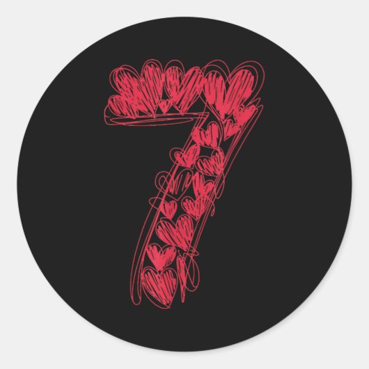 Number 7 - Cute 67 Matching Valentine ラウンドシール (正面)