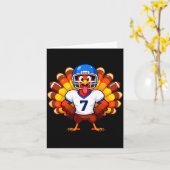Number 7 Funny Thanksgiving Football Turkey Men Wo カード (黄色い花)