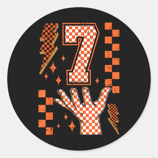 Number 7 Matching 67 Meme Checkered Halloween Cost ラウンドシール (正面)