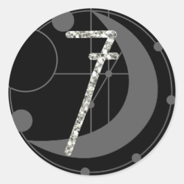 Number 7 Seven Rune Monogram幾何学的ムーンブラック ラウンドシール